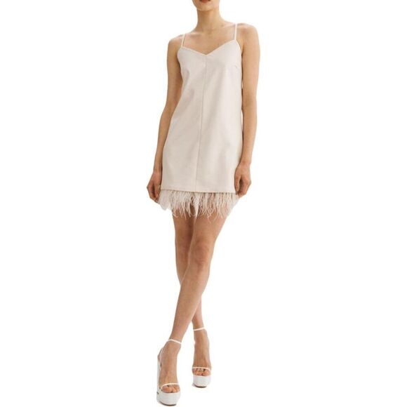 Lamarque Womens Mollie Faux Leather Feather Trim Sleeveless Slip Dress X-Large - Picture 1 of 10
